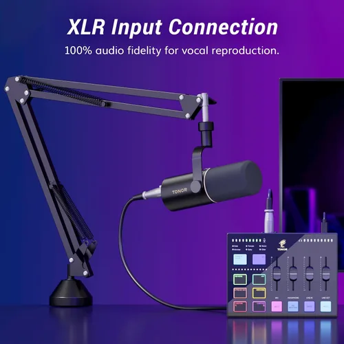 Vista 2 de TONOR Kit de micrófono dinámico para podcasts, interfaz de audio y micrófono XLR/USB para podcasting, grabación, micrófono de estudio cardioide XLR