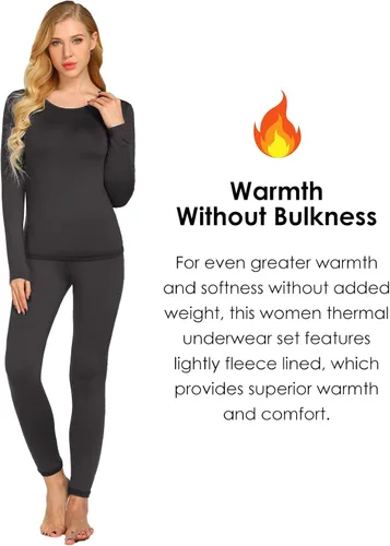 Vista 2 de Ekouaer Conjunto de ropa interior térmica para mujer, con forro polar largo y forro polar, conjunto de 2 piezas