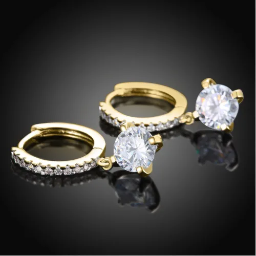 Vista 7 de Aretes de gancho de cristal vidriante de plata y oro de 18 quilates