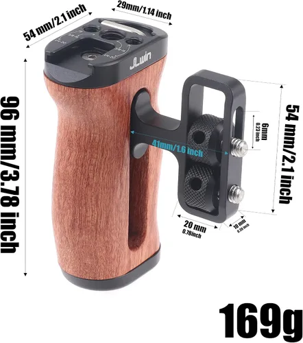 Vista 4 de Fotga Mango lateral de madera con 1/4 "-20 agujeros de montaje Cold Shoe para cámara de video DSLR sin espejo, jaula de micrófono llave incorporada