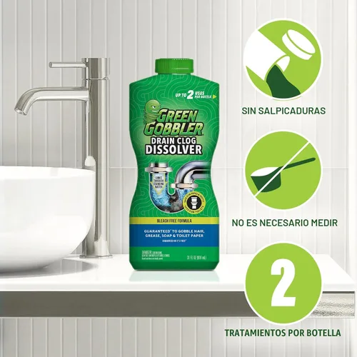 Vista 4 de Green Gobbler Disolvedor de obstrucciones de drenaje Potente abridor de drenaje líquido y removedor de obstrucciones de inodoro Seguro