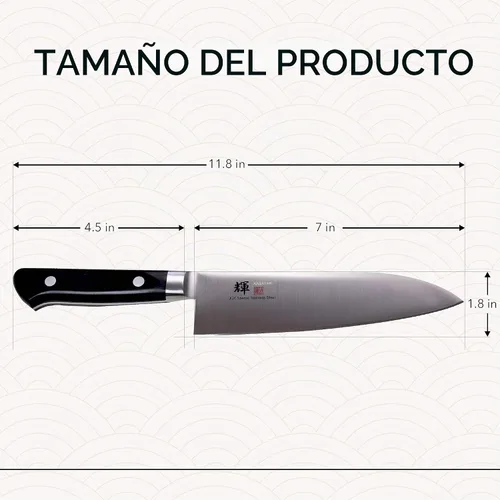 Vista 7 de Cuchillo Santoku japonés básico Kagayaki, 7.0 pulgadas (7.087 in) - Mono-acero VG-1, afilado de acero al carbono con facilidad inoxidable, fabricado