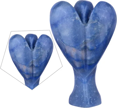 Vista 5 de TUMBEELLUWA Figura de ángel guardián de cristal tallado de 3 pulgadas, estatua de piedra de bolsillo de palma de ángel de la paz curativa, Azul
