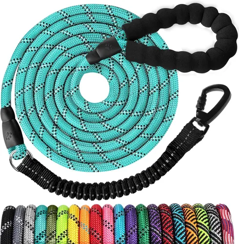 Vista 27 de Correa de perro de cuerda de 3 pies: correa resistente con gancho giratorio bloqueable, hilos reflectantes, bungee y asa acolchada - Correa