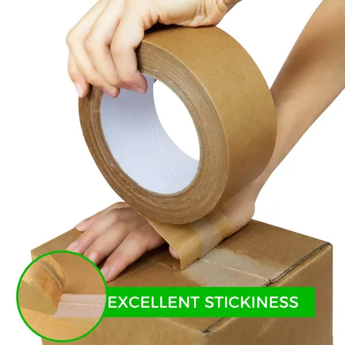 Vista 4 de 6 rollos (2 pulgadas x 55 yardas) cinta de embalaje de papel kraft resistente – Cinta de embalaje marrón de primera calidad que es ecológica