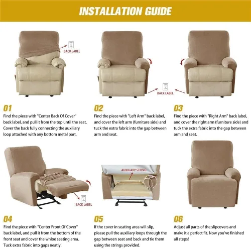 Vista 4 de Fundas para silla reclinable para silla reclinable, 4 piezas, funda para sofá reclinable con bolsillos, funda elástica antideslizante y reclinable