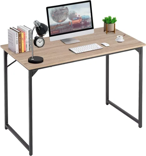 Vista 84 de PayLessHere Escritorio para computadora de 32 pulgadas Negro Escritorio de oficina con marco de metal, pies ajustables Superficie resistente