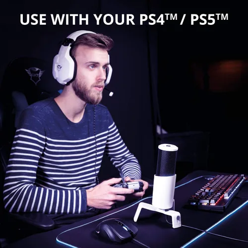 Vista 3 de Trust Gaming GXT 258 Fyru - Micrófono de transmisión profesional, 4 patrones de grabación, micrófono para juegos con iluminación LED, micrófono USB