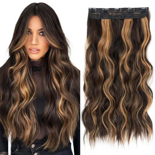 Vista 20 de S-noilite Extensiones de cabello de una pieza con clip, color rubio balayage de 18 pulgadas, en forma de U, extensiones de cabello de trama de una