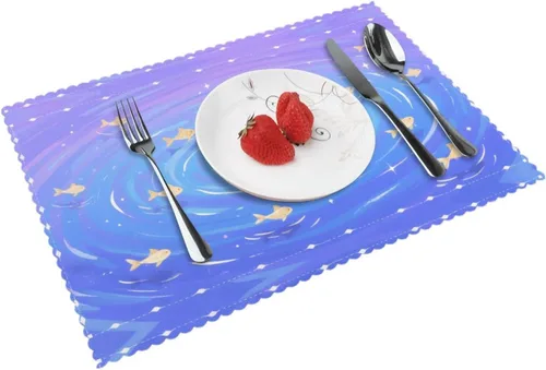 Vista 15 de Rectangular Placemats Set of 4, Heat Resistant Cat Printed Kitchen Dining Table Mats