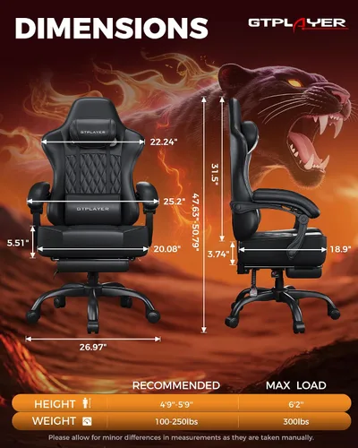Vista 2 de GTPLAYER Silla para videojuegos, silla de oficina para computadora con cojín de resorte de bolsillo, reposabrazos de conexión, cómoda silla