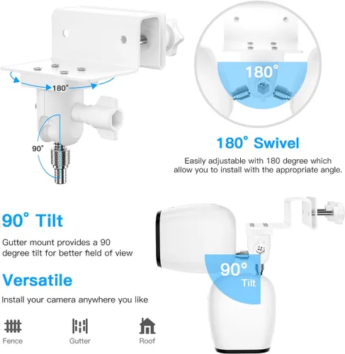 Vista 6 de HOLACA Soporte de canalón para Arlo Pro 4 eufyCam 2C Pro E y 2 E20 E40 L20, Arlo Essential, Arlo Pro 2, Arlo Pro 3, Wyze Cam al aire libre, Arlo GO