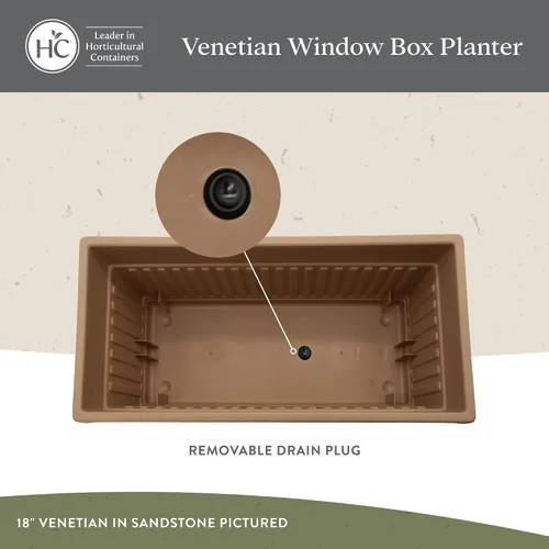 Vista 3 de The HC Companies Macetero veneciano de 18 pulgadas con tapón de drenaje, macetas de plástico ligero resistente a los rayos UV para interiores y Negro