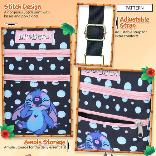 Vista 5 de Bolsos cruzados Disney Stitch para mujeres, adolescentes y niñas, bolso tipo bandolera para compras, vacaciones, regalos para ella Negro