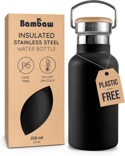 Vista 22 de Bambaw Botella de agua de acero inoxidable de 12 onzas, azul Egeo, 350 ml, de doble pared aislada, a prueba de fugas, apta para lavavajillas, sin