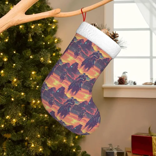 Vista 6 de Large Christmas Stockings 18 Inch - Soft Cuff Cyber Retro Western Cowboy Print Family Stockings for Christmas Plush Decorations for Xmas Tree