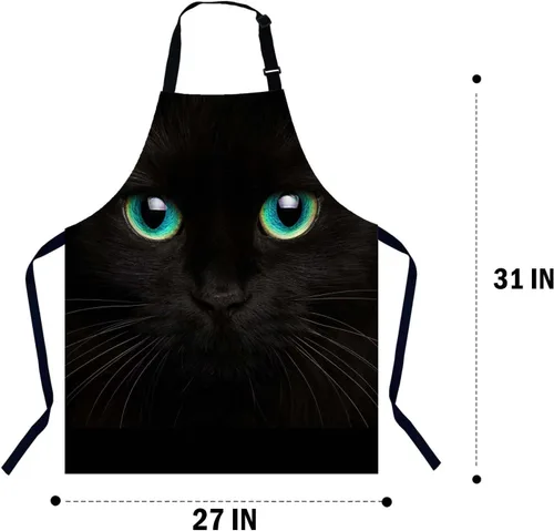 Vista 2 de Delantal para Mujeres Hombres 002, Gato negro con ojos verdes