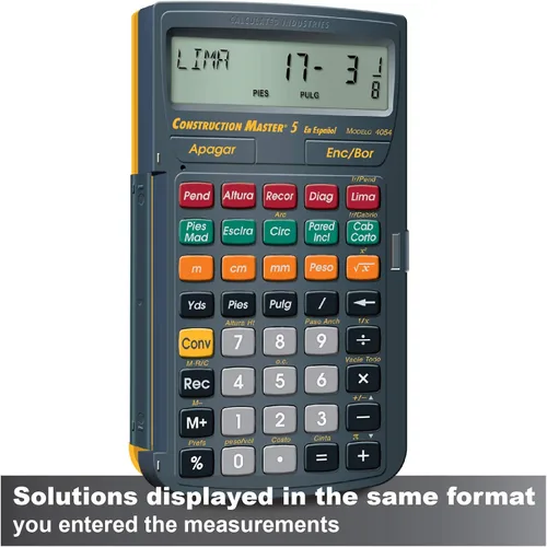 Vista 4 de Calculated Industries 4054 Construction Master 5 en Español - Calculadora de construcción con pies, pulgadas y fracciones para carpinteros