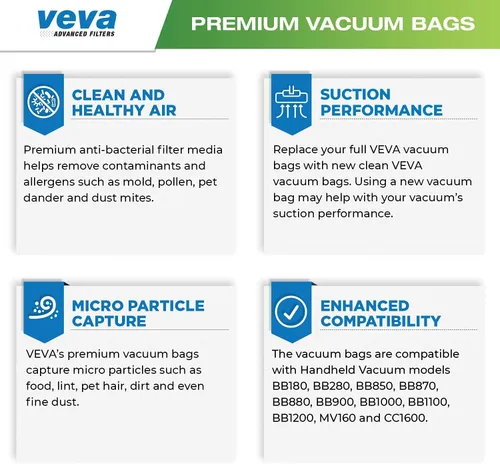 Vista 4 de Paquete de 40 bolsas de vacío tipo BB para aspiradora Oreck de mano PKBB12DW, BB180, BB280, BB850, BB870, BB880, BB900, BB1000, BB1100, BB1200