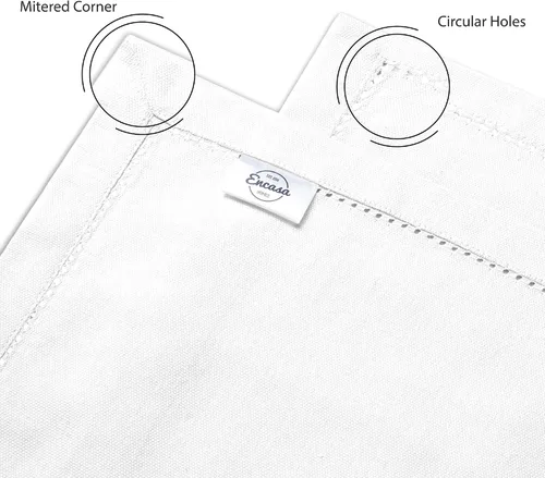 Vista 4 de Encasa XO Camino de mesa de comedor de 13 x 59 pulgadas, diseño de dobladillo de algodón puro, blanco, lavable a máquina