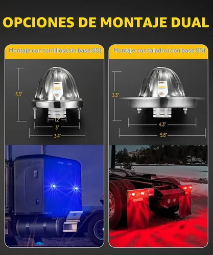 Vista 8 de Partsam 2 piezas de luces LED de sandía de doble color rojo azul con lente de vidrio, luces auxiliares de giro con bisel y base de acero inoxidable