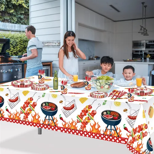 Vista 4 de Lide Road Paquete de 2 fundas de mesa de picnic para barbacoa, decoración de mesa al aire libre, mantel de ducha de bebé, cubierta de mesa