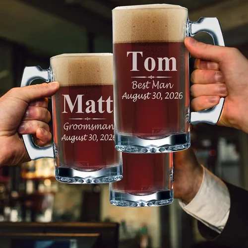 Vista 3 de My Personal Memories Juego de 3, juego de 5 juegos de 7 y más vasos de cerveza personalizados para padrinos de boda, grabado personalizado, tazas