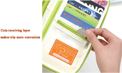 Vista 5 de P.travel Cartera impermeable para pasaporte de viaje y tarjetero de crédito, bolsa para documentos, bolsa pequeña con bolsillos con cremallera