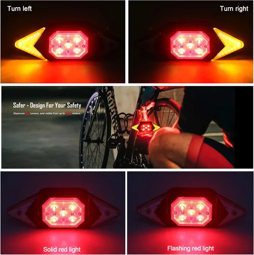 Vista 8 de Señales de Giro para Bicicleta Luces Traseras Recargables para Bicicleta para Conducción Nocturna Luces para Bicicleta Impermeables Luz de Bicicleta