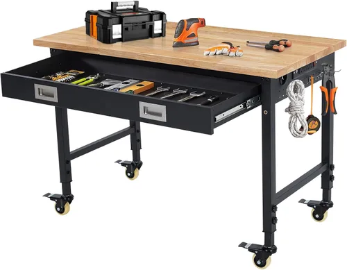 Vista 10 de TrailBlaze Banco de trabajo de 48 x 24 pulgadas para garaje, estación de trabajo resistente con 4 ruedas con bloqueo, mesa de taller de madera