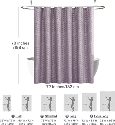 Vista 180 de Cortina de ducha Siiluminisoy de 36x72 beige, cortina de ducha de tela de tamaño pequeño, cortinas de ducha de tela con tufting, diseño chevron a
