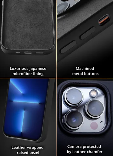 Vista 5 de Mujjo Funda completa de cuero para iPhone 15 Plus, iPhone 14 Plus con MagSafe (negro)