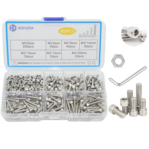 Vista 11 de Surtido de 1080 piezas, tornillos métricos M2 M3 M4, tornillos de cabeza hexagonal con socket, tornillos, tuercas y arandelas de acero inoxidable