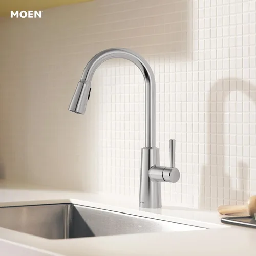 Vista 8 de Moen Riley - Grifo de cocina cromado de una sola manija con sistema de extracción que incluye Power Boost para una limpieza más rápida y sistema