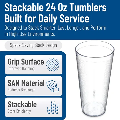 Vista 5 de Carlisle FoodService Products - Vaso de plástico Stackable™ de 24 onzas, transparente (paquete de 72)