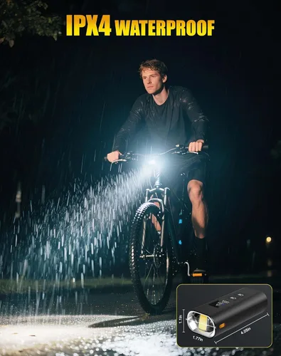 Vista 8 de 17* LED 4800 Lumen Bike Lights, USB-C Rechargeable Bicycle Light, Super Bright Bike Lights for Night Riding, IP65 Waterproof Bicycle Headlight for