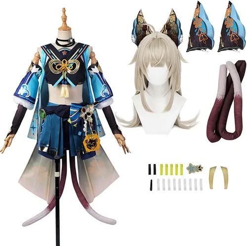 Vista 10 de Kirara - Disfraz de cosplay, traje de rol, vestido de Kirara, traje completo, ropa de anime con peluca