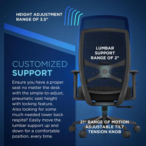 Vista 7 de Tempur-Pedic ProTask - Silla de oficina ejecutiva con respaldo de malla y soporte lumbar integrado, silla de escritorio ergonómica de malla Negro