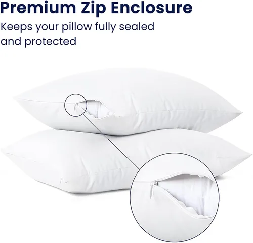 Vista 3 de Juego de 2 protectores de almohada impermeables de tamaño estándar, funda de almohada de microfibra suave con cremallera, funda de almohada