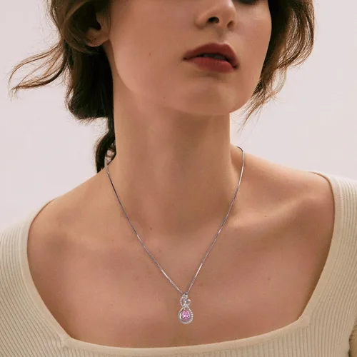 Vista 2 de Collar infinito con colgante de piedra natal de plata de ley 925, joyería para mujer