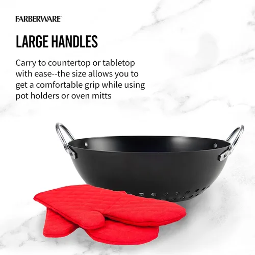 Vista 4 de Farberware Mini wok redondo antiadherente para barbacoa, 8 pulgadas, negro