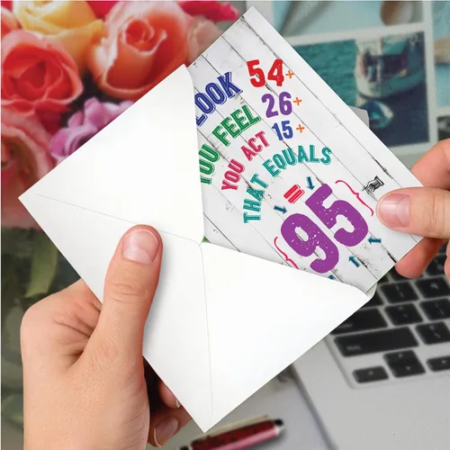 Vista 6 de NobleWorks - Tarjeta de feliz cumpleaños del 95º hito - Tarjeta divertida para niños de 95 años, humor para personas mayores - Ecuación de edad 95