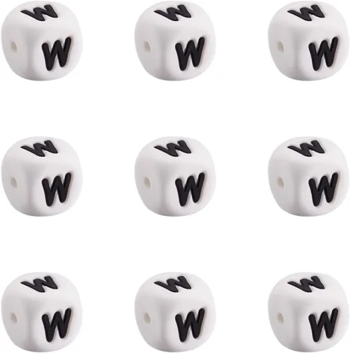 Vista 15 de Mega Pet 10 cuentas de silicona en forma de cubo de silicona con la letra A, cuentas sueltas del alfabeto, cuentas del alfabeto, de 0.472 x 0.472 x