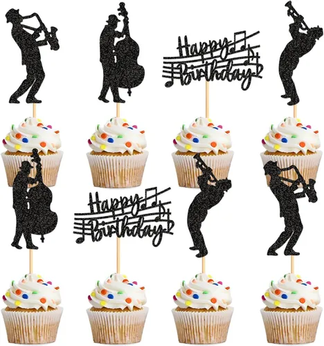 Vista 8 de 25Pcs Jazz Dance Birthday Cake Topper Jazz Dancer Cupcake Topper Glitter Black Dance King Cupcake Picks,Jazzist Birthday Cupcake Decorations Pop