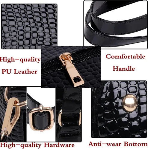 Vista 8 de Juego de 6 bolsos de mano para mujer, con asa superior, carteras cruzadas, cartera Negro