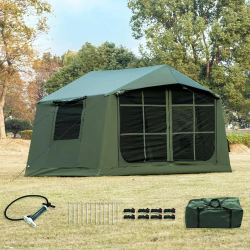 Vista 14 de Inflatable Camping Tent with Hand Pump Waterproof Outdoor Blow up Tent 2-8 Person Oxford 4 Season Glamping Air Tent Cabin House with Mesh Windows &