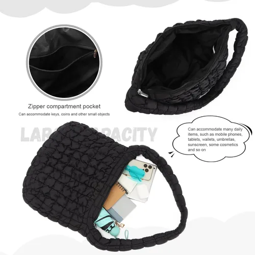 Vista 4 de KUANG! Bolsa grande acolchada para mujer, bonita bolsa de mano acolchada, bolsa cruzada inflada, bolsa de hombro acolchada de algodón