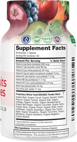 Vista 2 de FeelGood Superfoods Vita Fruit and Veggies Cápsulas – 25 ingredientes superalimentarios, multivitamínico de frutas y verduras, 60