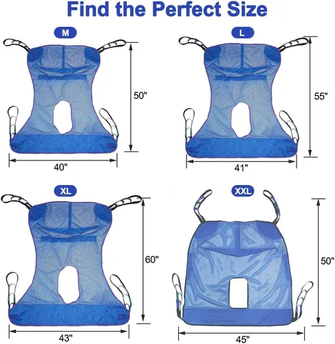 Vista 5 de Eslinga universal de malla de cuerpo completo con apertura de cómoda, eslingas de poliéster para elevadores de pacientes, compatible con Hoyer