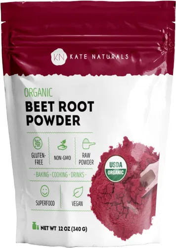 Vista 8 de Kate Naturals Polvo de raíz de remolacha orgánica para batidos, hornear y jugo. Superalimento de remolacha cruda y colorante alimentario rojo